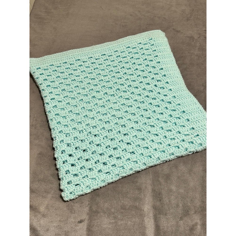 Handmade Crochet Baby Blanket Mint Green Aqua Open Weave Waffle Stitch 3ftx3ft